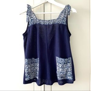 UO Ecoté Navy Boho Pocket Tank Top